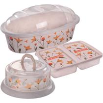 Kit Porta Pães, Porta Frios com Divisória e Queijeira com base de Rosca e Tampa Decorada 3 peças Marmorizado Plasutil