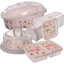 Kit Porta Pães, Porta Torradas, Queijeira Rosca e Porta Frios com Divisória 4 peças Marmorizado Plasutil