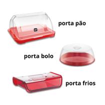 Kit Porta Pão Bolo Frios Premium Uz Com Tampa Transparente