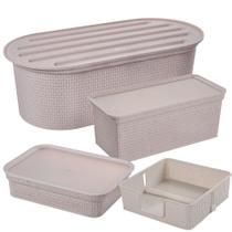 Kit porta pão com migalheira, porta torradas/biscoitos, porta frios e porta guardanapo Tear Plasutil