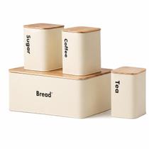 Kit Porta Pão Com Potes Açúcar Café Chá Metal Creme Dolce Home
