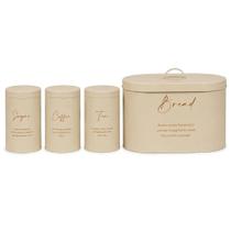 Kit Porta Pão Com Potes Açúcar, Café, Chá Metal Creme Galvanizado Kit Porta Pão Com Potes Açúcar, Café, Chá Metal Creme Galvanizado