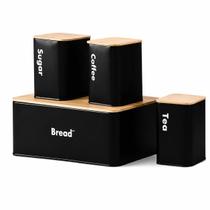 Kit Porta Pão Com Potes Açúcar Café Chá Metal Preto Dolce Home Kit Porta Pão Com Potes Açúcar Café Chá Metal Preto Dolce Home