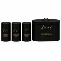 Kit Porta Pão Com Potes Açúcar, Café, Chá Metal Preto Galvanizado Kit Porta Pão Com Potes Açúcar, Café, Chá Metal Preto Galvanizado