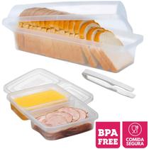 Kit Porta Pão de Forma e Porta Frios Com Tampa Pinça Livre de BPA Café Lanche Presunto Mussarela