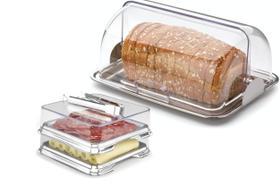 Kit Porta Pão e Porta Frios Aço Inox Tampa e Pinça - Forma