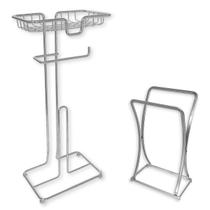 Kit Porta Papel Higiênico 3 rolos Porta Toalhas Balcão Prata