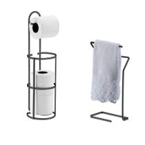 Kit Porta Papel Higiênico De Chão Toalheiro Bancada Preto Ônix Banheiro - Future