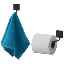 Kit Porta Papel Higiênico + Gancho Porta Toalha Preto Nero - Future Kit Porta Papel Higiênico + Gancho Porta Toalha Preto Nero - Future