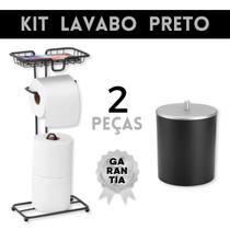 Kit Porta Papel Higiênico Pta e Lixeira Pta Tampa Cromo Kit Porta Papel Higiênico Pta e Lixeira Pta Tampa Cromo