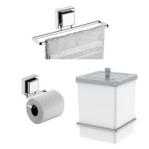 Kit Porta Papel Higiênico Toalheiro 25cm Lixeira 6,5L Com Suporte Ventosa Branco Cromado - Future Kit Porta Papel Higiênico Toalheiro 25cm Lixeira 6,5L Com Suporte Ventosa Branco Cromado - Future