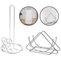 Kit Porta Papel Toalha + Porta Guardanapo Para Mesa Inox Aramado
