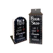 Kit Porta Papel Toalha + Puxa Saco Decorado MDF