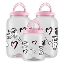 Kit Porta Ração 3 Potes com Alça 3,6LT 1,7LT Multiuso Container