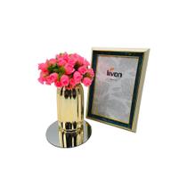 Kit Porta Retrato 10x15 Mini Vaso 36 Flores Rosas Decoração