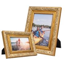 Kit Porta Retrato 15x21 e 10x15 Moldura Madeira Premium Dourado Com Vidro Vertical e Horizontal