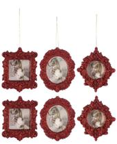 Kit Porta Retrato Gliter Vermelho Para Árvore Natal 10cm 6 Peças - Magizi