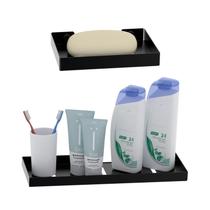 Kit Porta Sabonete e Shampoo Para Banheiro Preto UN.Plus