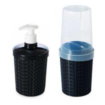 Kit Porta sabonete liquido detergente suporte escovas de dente banheiro pia lavabo bancada preto