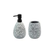 Kit Porta-sabonete Líquido e Copo em Cerâmica Granilite Cinza Kit Porta-sabonete Líquido e Copo em Cerâmica Granilite Cinza