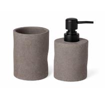Kit porta sabonete liquido e copo em cimento irregular cinza Kit porta sabonete liquido e copo em cimento irregular cinza
