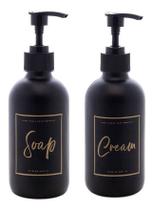 Kit Porta Sabonete Líquido E Creme Vintage Preto 250ml