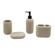 Kit Porta Sabonete Líquido, Objetos, Escova de Dente e Saboneteira 4 Pçs Off White - Oikos