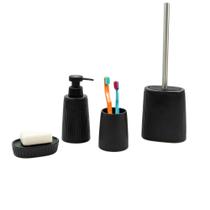Kit Porta Sabonete Líquido, Objetos, Escova Sanitária e Saboneteira 4 Pçs Preto - Oikos