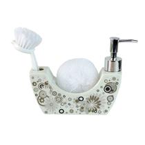Kit porta sabonete líquido porcelana com escova e esponja