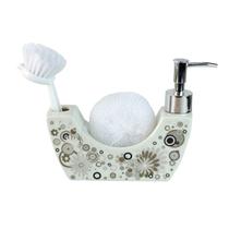 Kit porta sabonete líquido porcelana com escova e esponja
