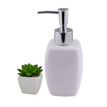 Kit Porta Sabonete Líquido Porcelana e Mini Vaso Cerâmica Suculentas Artificial Para Banheiro