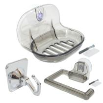 Kit Porta Sabonete Toalha Papel Higienico Com Ventosa Kit Porta Sabonete Toalha Papel Higienico Com Ventosa