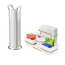 Kit Porta Sachê Guardanapo + Organizador Copos 200ml Cozinha Café Dourado - Future