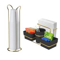 Kit Porta Sachê Guardanapo + Organizador Copos 200ml Cozinha Café Preto Dourado - Future