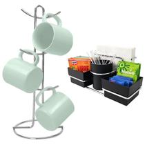 Kit Porta Sachê Suporte Organizador Porta Xícaras Café Bancada Cozinha Cromado - Future Kit Porta Sachê Suporte Organizador Porta Xícaras Café Bancada Cozinha Cromado - Future