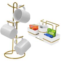Kit Porta Sachê Suporte Organizador Porta Xícaras Café Bancada Cozinha Dourado - Future