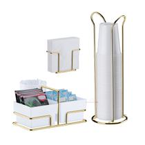 Kit Porta Sachês Chá Açucar + Suporte Copos 200ml e Guardanapos - Dourado - Future Kit Porta Sachês Chá Açucar + Suporte Copos 200ml e Guardanapos - Dourado - Future