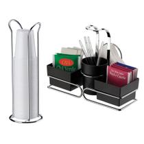 Kit Porta Sachês Guardanapos + Suporte Copos 200ml - 2247 Cromado Future Kit Porta Sachês Guardanapos + Suporte Copos 200ml - 2247 Cromado Future
