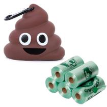 Kit porta saquinho cata caca poop em silicone com 5 rolos