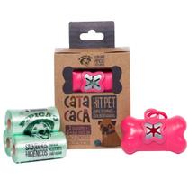 Kit Porta Saquinho Rosa e 4 Rolos de Cata Caca Refil