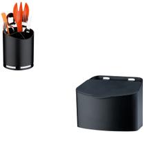 Kit Porta Talheres e Utensílios Preto + Saleiro 500G Preto