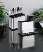 Kit Porta Talheres Em Inox Mais dispenser Para Detergente Kit Porta Talheres Em Inox Mais dispenser Para Detergente