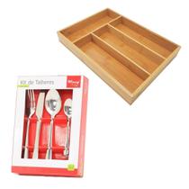 Kit Porta Talheres Mdf 4 Divisórias + 24 Talheres Em Inox Kit Porta Talheres Mdf 4 Divisórias + 24 Talheres Em Inox