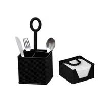 Kit Porta Talheres Rattan + Porta Guardanapos Com Trava Kit Porta Talheres Rattan + Porta Guardanapos Com Trava