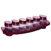 Kit Porta Tempero Condimento Especiarias de Plástico 6 Peças Decorado de Cozinha Plasútil