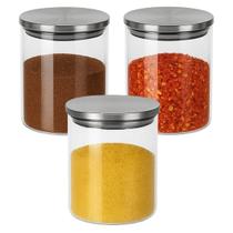Kit Porta Tempero Vidro Tampa Inox Hermética 3 potes 350ml