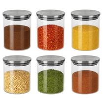 Kit Porta Tempero Vidro Tampa Inox Hermética 6 potes 350ml