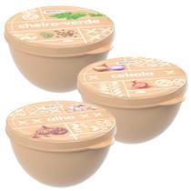 Kit porta temperos alho + cebola + cheiro verde bege Plasutil