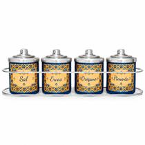 Kit Porta Temperos Alumínio 4 Potes Com Suporte Decorativo Para Cozinha Gourmet, Sal Pimenta, Orégano, Ervas Kit Porta Temperos Alumínio 4 Potes Com Suporte Decorativo Para Cozinha Gourmet, Sal Pimenta, Orégano, Ervas