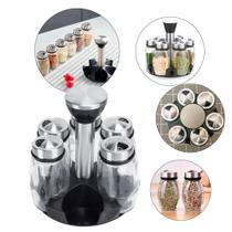 Kit Porta Temperos com 6 Frascos de Vidro e Base Giratória - B-MAX Kit Porta Temperos com 6 Frascos de Vidro e Base Giratória - B-MAX